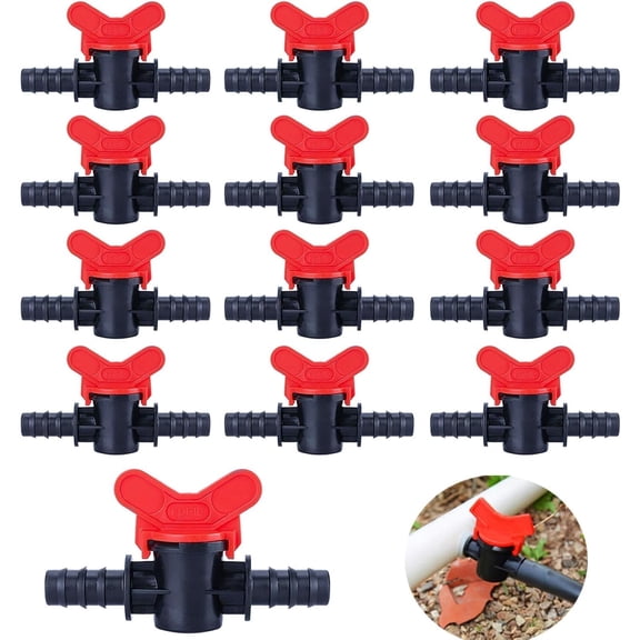 Kalolary 20PCS Drip Irrigation Switch Valves, 1/2" in-Line Ball Shut Off On Valve Barbed Tee Straight Valves for 16mm Tube 1/2 Inch Barbed Valves Gate Irrigation Fittings for Pipe Connection System