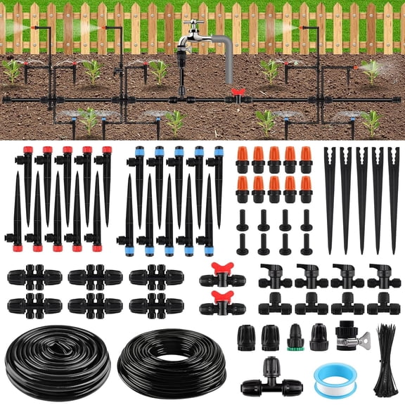 Kalolary 246FT Quick Connector Garden Watering System, Automatic Garden Watering System with 1/2" 1/4" Irrigation Tube Watering Drip Tubing Kits for Lawn Garden Greenhouse Flower Bed