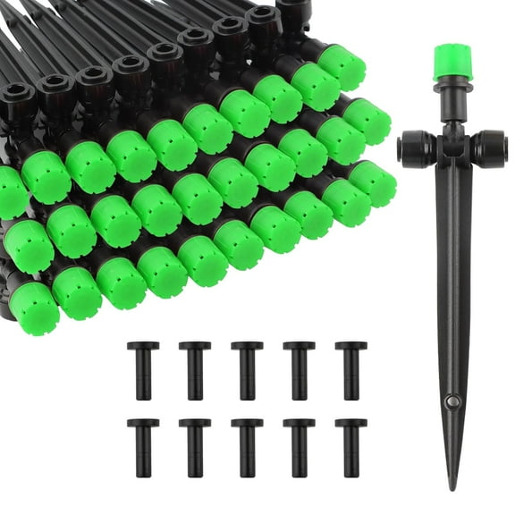 Kalolary 30pcs Adjustable 360° Drip Irrigation Emitters, Quick Connect Water Drippers for 1/4" Tubing, Durable Garden, Lawn, and Greenhouse Watering System (Green)