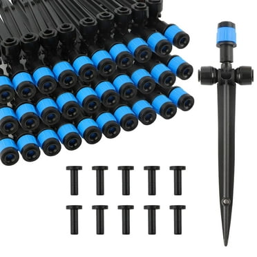 Kalolary 30pcs Adjustable 360° Drip Irrigation Emitters, Quick Connect for 1/4" Tubing - Durable Garden, Lawn, and Greenhouse Watering Drippers (Blue)