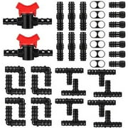 Kalolary 42-Piece Drip Irrigation Fittings Kit, Barbed Connectors and Water Hose Connectors for 1/2" Tubing (Includes 2 Switch Valves, 8 Couplings, 8 Tees, 8 Elbows, 8 End Closures, 8 End Cap Plugs)
