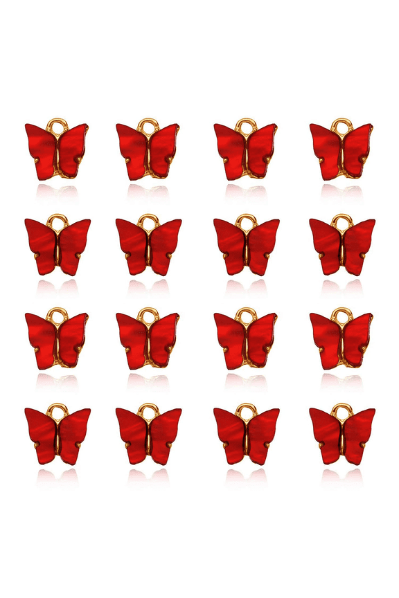 60 Pieces Acrylic Butterfly Charms, Gold Plated Enamel Butterfly Pendant for Earrings Bracelets Necklace DIY Making Supplies (Red)