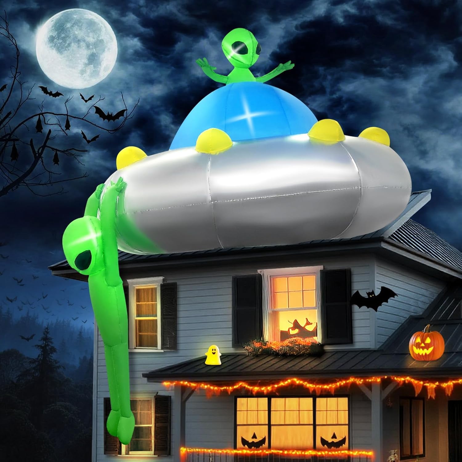 Kalolary 6FT Halloween Inflatable Hanging Alien UFO Outdoors Decoration ...