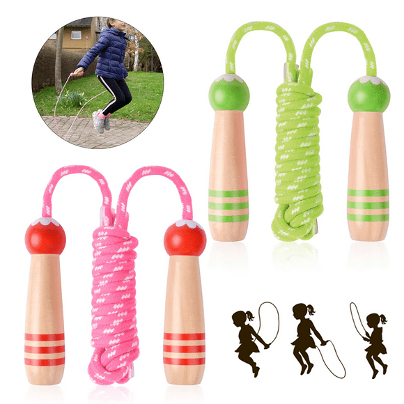 Kalolary 8.5' Adjustable Length Jump Rope with Wooden Handle Cotton Braided, Red