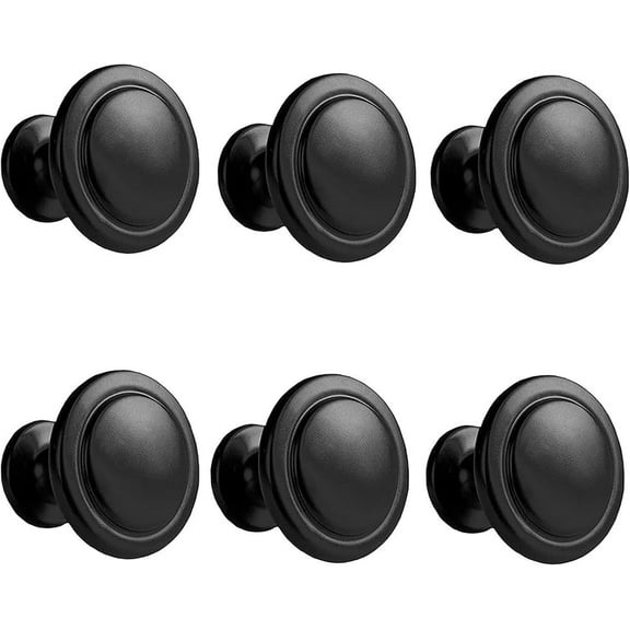 Kalolary Black Cabinet Knobs, 6 Pack 1-1/4 inch Kitchen Drawer Knobs Round Single Hole Cabinet Hardware for Dresser Drawer Cabinet
