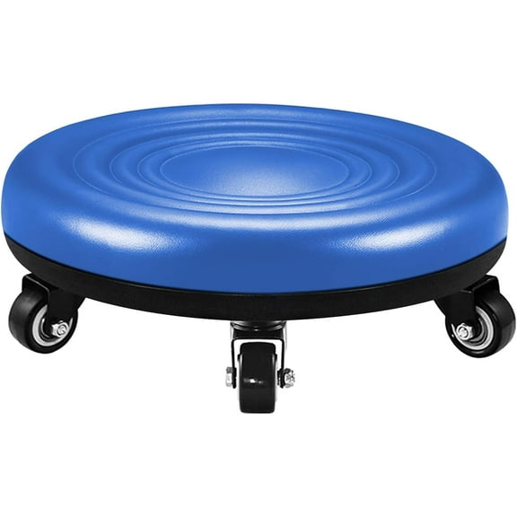 Kalolary Blue PU Leather Rolling Stool - Low Roller Seat with Wheels for Home, Office & Fitness Use