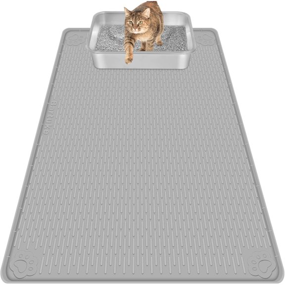 Kalolary Cat Litter Mat, Extra Large 40" x 28" Silicone Mat Litter Trapping Mat for Scatter Control, Soft on Kitty Paws, Easy to Clean (Gray)