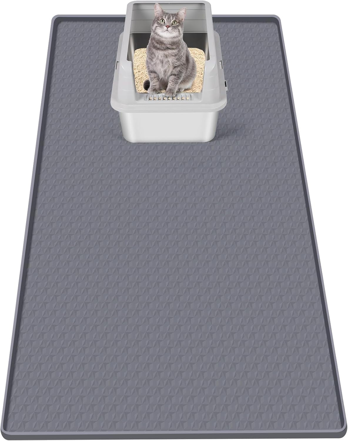 Kalolary Cat Litter Mat, Extra Large 51" x 25.6" Silicone Mat Litter Trapping Mat for Scatter Control, Soft on Kitty Paws, Easy to Clean (Dark Grey)