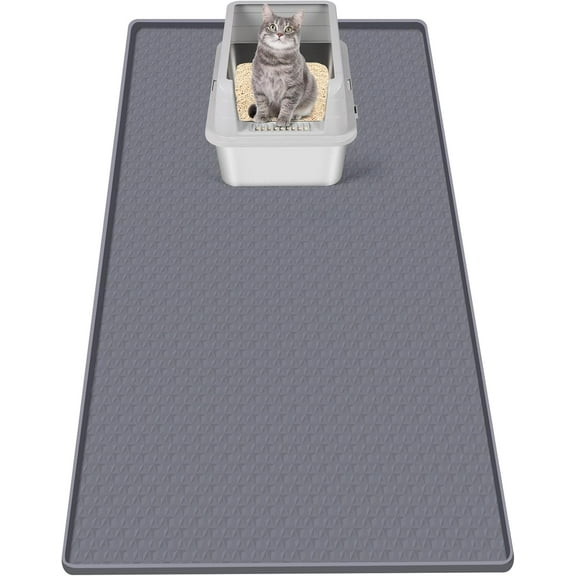 Kalolary Cat Litter Mat, Extra Large 51" x 25.6" Silicone Mat Litter Trapping Mat for Scatter Control, Soft on Kitty Paws, Easy to Clean (Dark Grey)