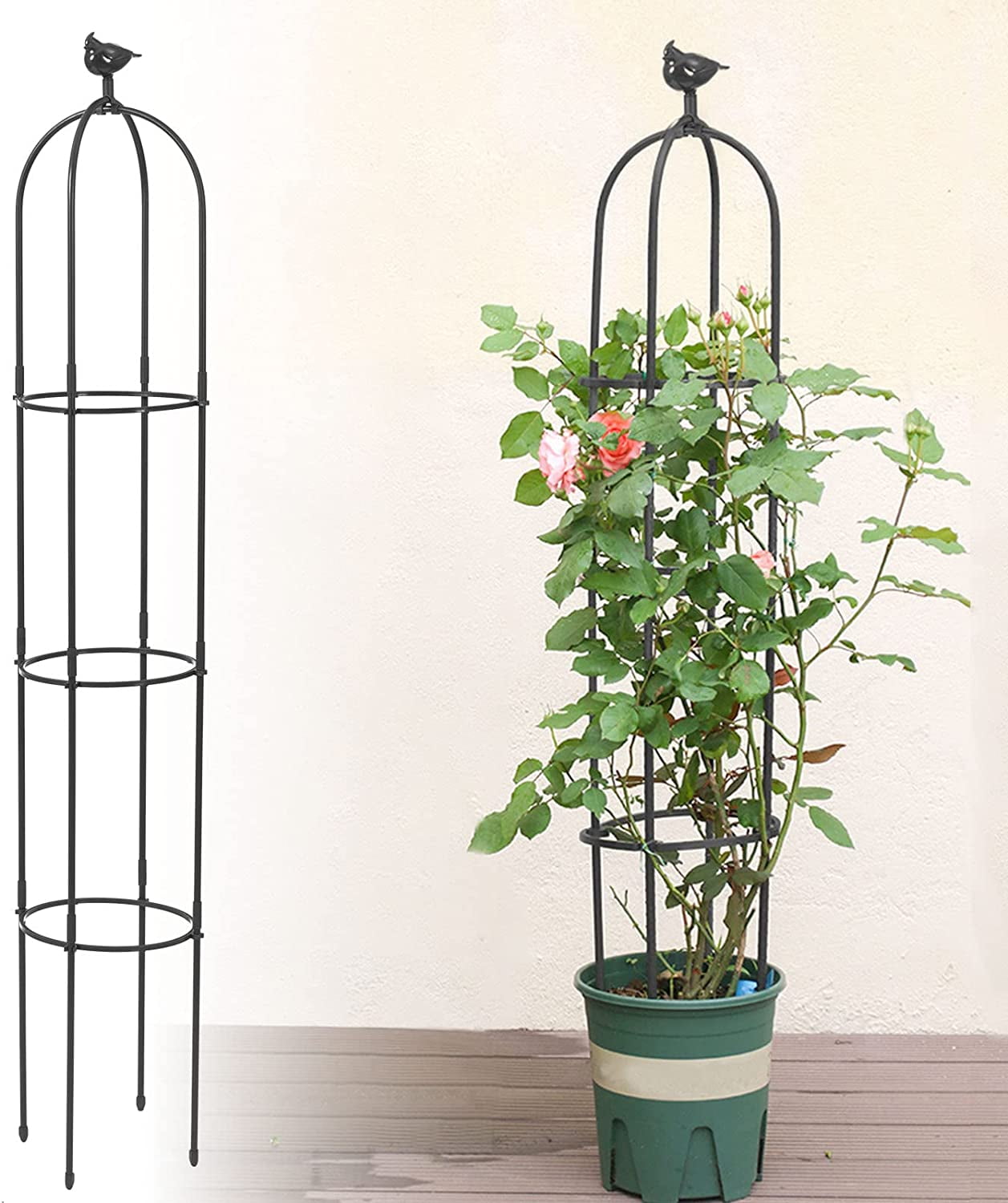 Kalolary Garden Trellis for Climbing Plants, 6 Feet Garden Tower Obelisk Trellises Rustproof Metal Potted Plant Climbing Support for Indoor Outdoor Flowers Vegetable Fruits Vines Support (Black)