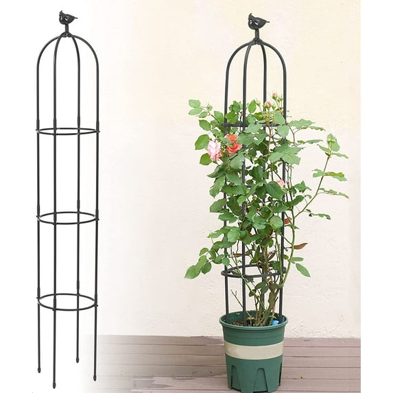 Kalolary Garden Trellis for Climbing Plants, 6 Feet Garden Tower Obelisk Trellises Rustproof Metal Potted Plant Climbing Support for Indoor Outdoor Flowers Vegetable Fruits Vines Support (Black)