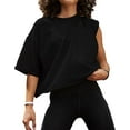 thumbnail image 1 of Kalolary Oversized Workout Shirts for Women, Short Sleeve Crop Tops, Casual Basic Cotton Athletic T-Shirts for Yoga, Running, and Everyday Wear, 1 of 7