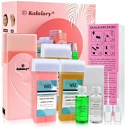 Kalolary Roll On Hair Removal Kit - Portable Waxing Set with Warmer, Honey & Rose Soft Wax Cartridges, Non-Woven Strips, Pre & After Waxing Oils for Women and Men