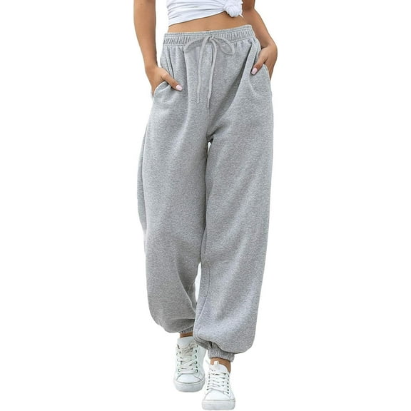 Kalolary Women's Cinch Bottom Sweatpants with Pockets Plain Tracksuit Baggy Elastic Waist Trousers for Casual Hip Hop, Gym and Jogging
