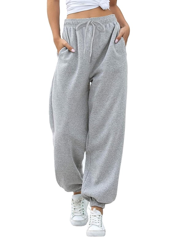Women's Cinch Bottom Sweatpants with Pockets Plain Tracksuit Baggy Elastic Waist Trousers for Casual Hip Hop, Gym and Jogging