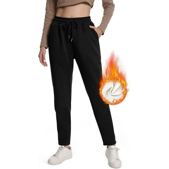 Kalolary Women's Sherpa Lined Sweatpants with Pockets Fleece Lined Joggers Pant Winter Warm Thick Bottoms Tracksuit for Casual, Gym and Jogging
