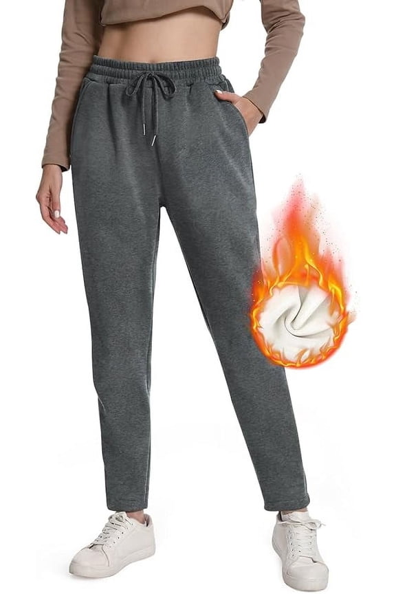 Women's Sherpa Lined Sweatpants with Pockets Fleece Lined Joggers Pant Winter Warm Thick Bottoms Tracksuit for Casual, Gym and Jogging