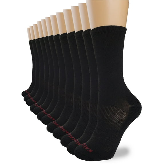 Kalon 12-Pack Crew Socks for Women Black Mid-Calf Synthetic