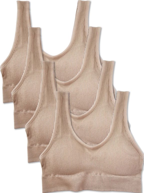4 Pack Ribbed Bralette Crop Top Comfort Lounge Bra