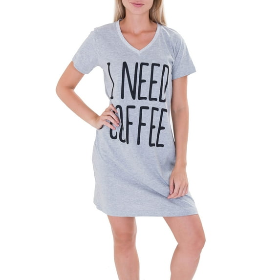 Kalon I Need Coffee Sleep Tee Caramel Cantina Long Length Nightshirt (Small/Medium, Grey)