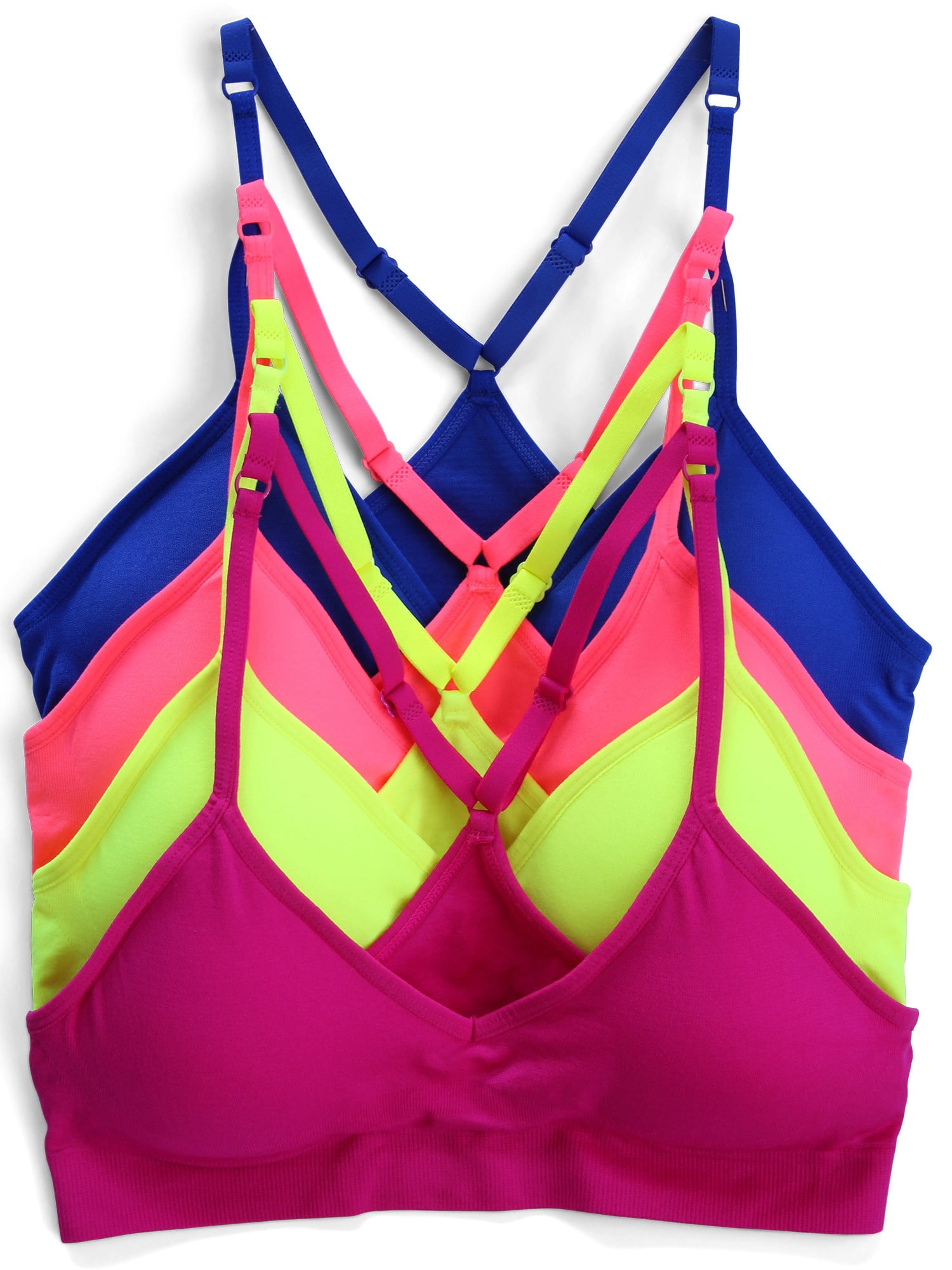 Kalon Women 4 Pack Racerback Sports Bra V Neck (Large, Neons)