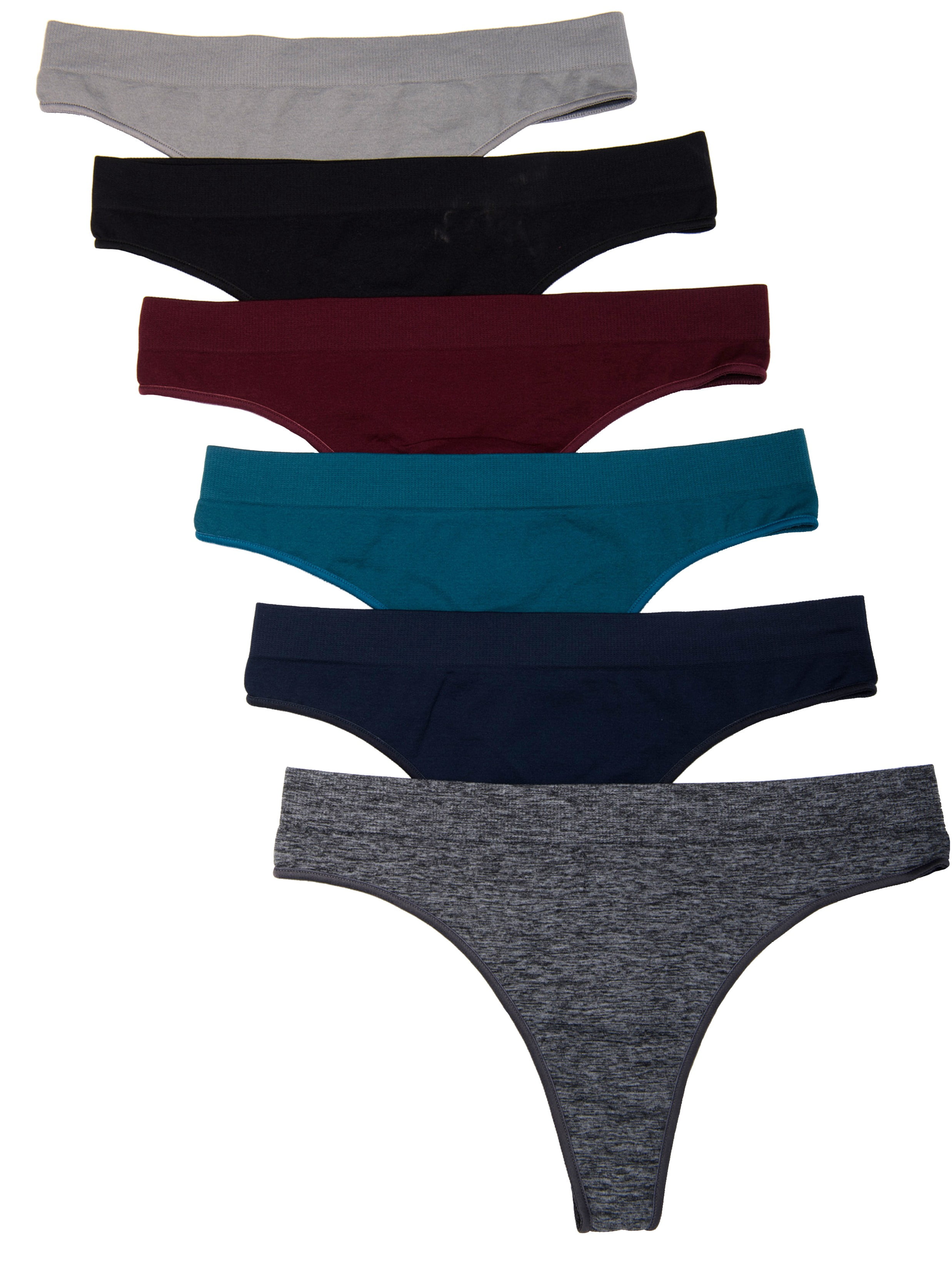 Kalon 6 Pack Women's Nylon Spandex Thong Underwear, Almond, XX