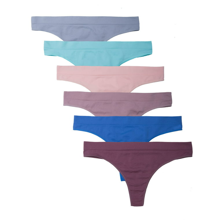Kalon Women 6 Pack Seamless Nylon Spandex Thong Panties