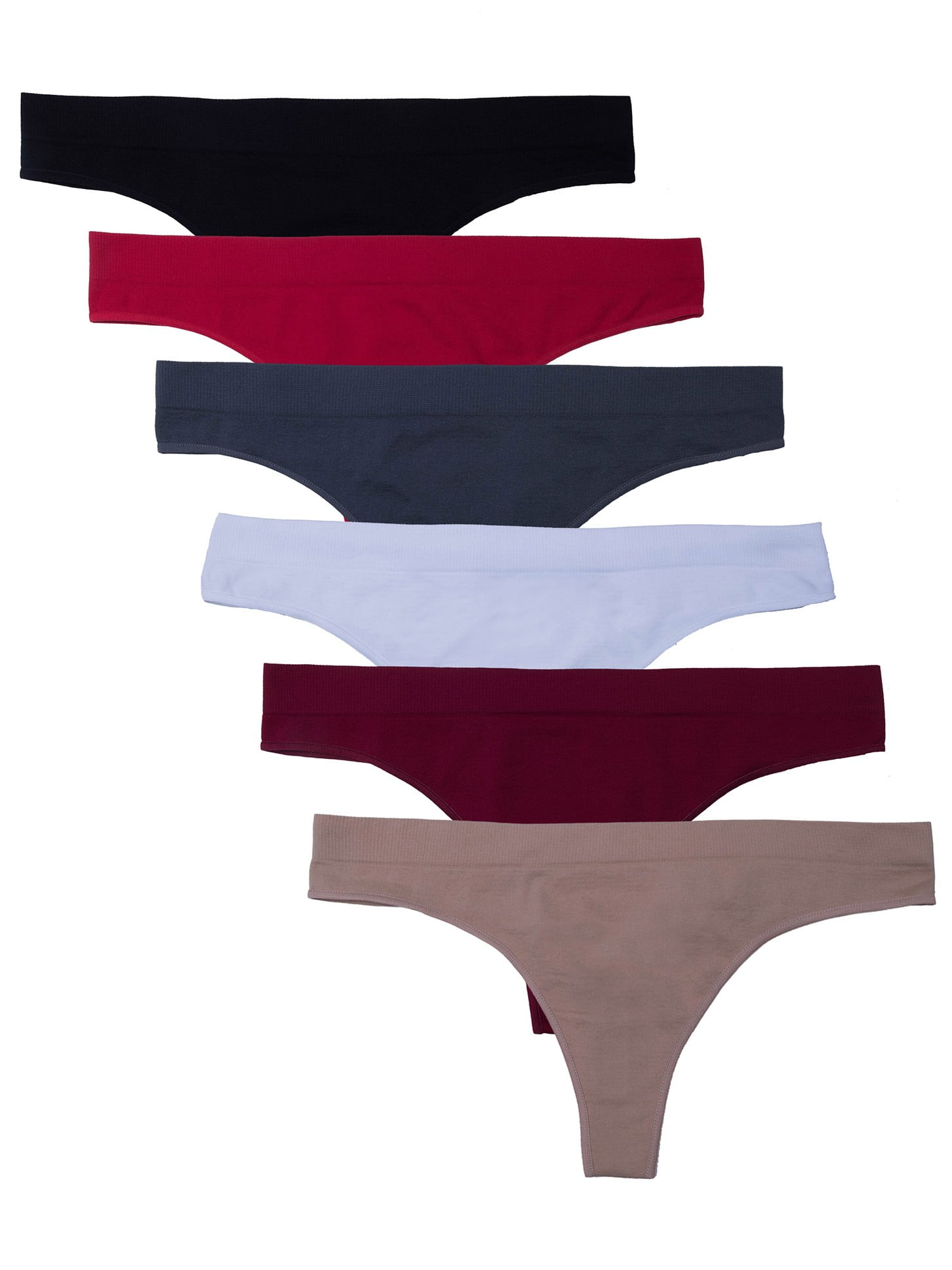 Kalon 6 Pack Women's Nylon Spandex Thong Underwear, Almond, XX
