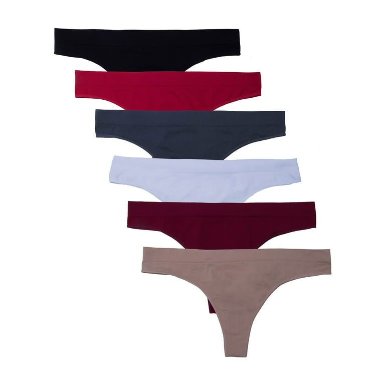 Kalon Women's 6 Pack Nylon Spandex Thong Underwear Panty 