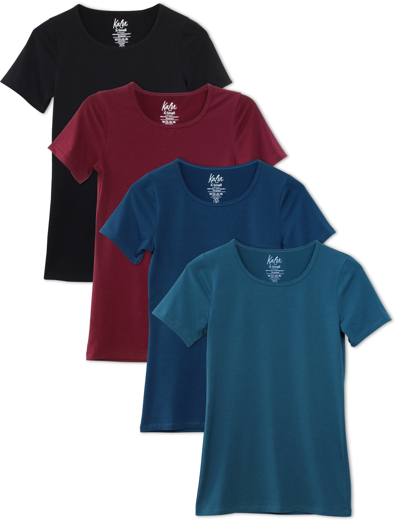 Kalon Women's 4-Pack Scoop Neck T-Shirt Base Layer 