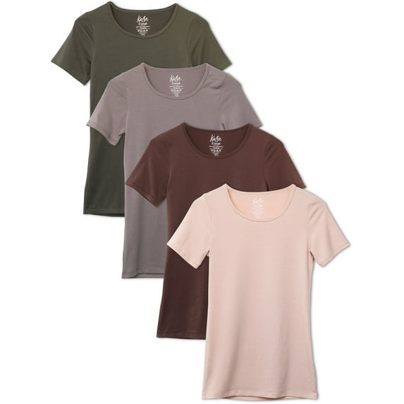 Kalon Women's 4-Pack Scoop Neck T-Shirt Base Layer
