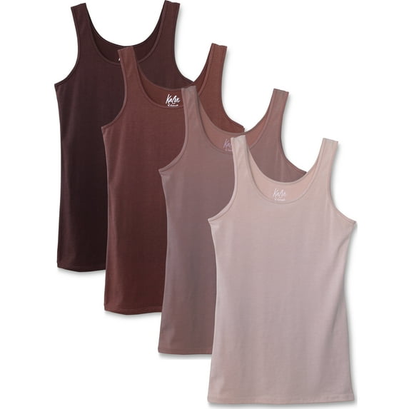 Kalon Women's 4-Pack Scoop Neck Tank Top Base Layer (Large, Tonal)