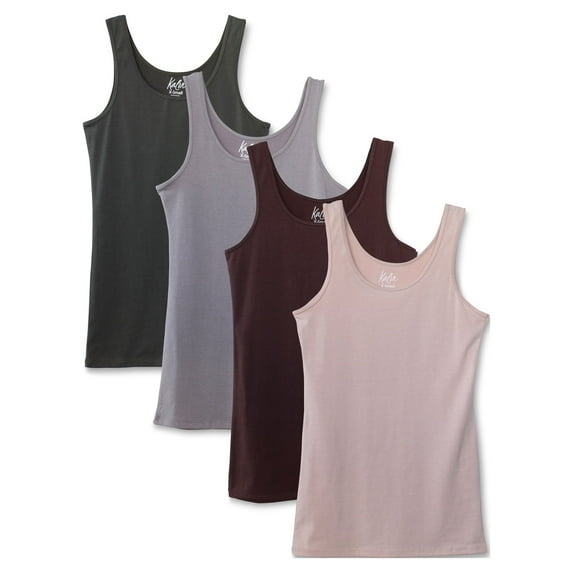 Kalon Women's 4-Pack Scoop Neck Tank Top Base Layer (X-Small, Earth Tones)