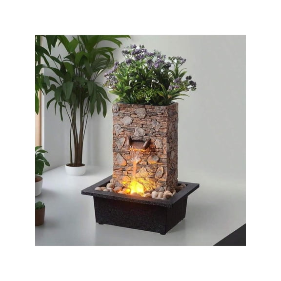 Kalona Tabletop Waterfall Fountain, Zen Fountain For Home Office Decor With LED Lights, Relaxing Indoor Water Feature With Realistic Stone Look For Meditation(23111)