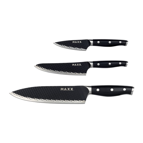 Kalorik MAXX 3-Piece Professional Chef, Prep, and Paring Knife Set, in Stainless Steel/Black (SAK 51317)
