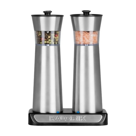 Kalorik - Rechargeable Gravity Salt and Pepper Grinder Set - Stainless Steel