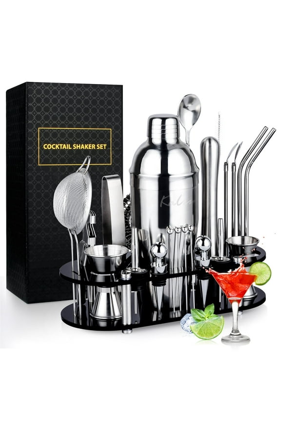 25-Piece Cocktail Shaker Set, Mixology Bartender Kit with Acrylic Stand Stainless Steel Bar Tools, Full Bartender Accessories and Recipe Book