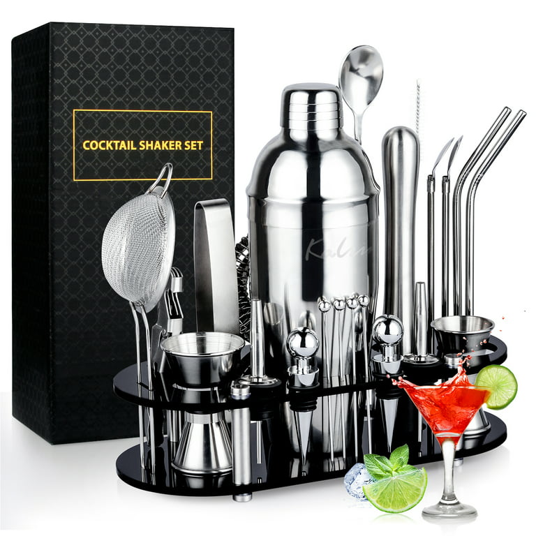23 Piece Cocktail Shaker Set Bartender Kit with Acrylic Stand & Cocktail  Recipes Booklet, Professional Bar Tools for Drink Mixing, Home, Bar, Party