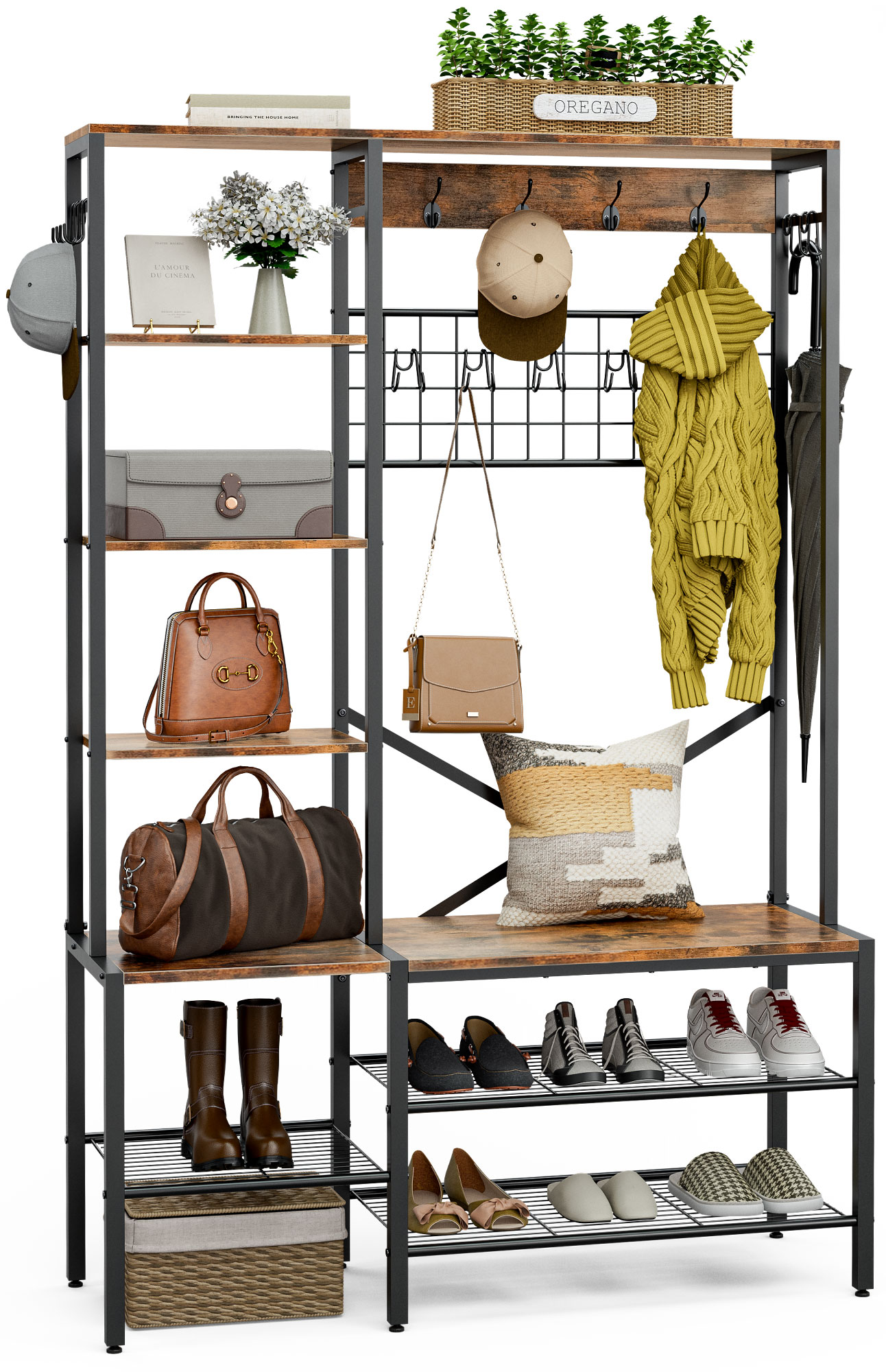 FUFU&GAGA Hall Tree with Drawer and 4 Hooks, Entryway Storage Bench