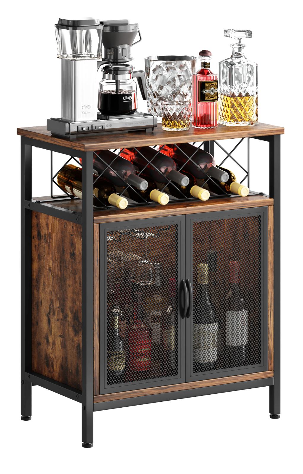 Biemlerfn  Wine Bar Cabinet, Coffee Bar Buffet Cabinet with Storage, Corner Home Bar Liquor Cabinet with Wine Rack for Living Room, Kitchen, Rustic Brown