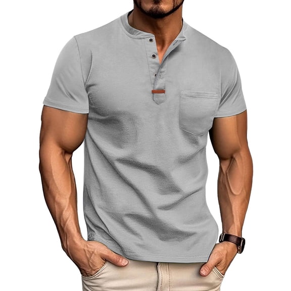 Kaluayu Men's Casual Henley Shirts – Comfort Soft Stretch Tees, Relaxed Fit 3-Button Summer T-Shirts