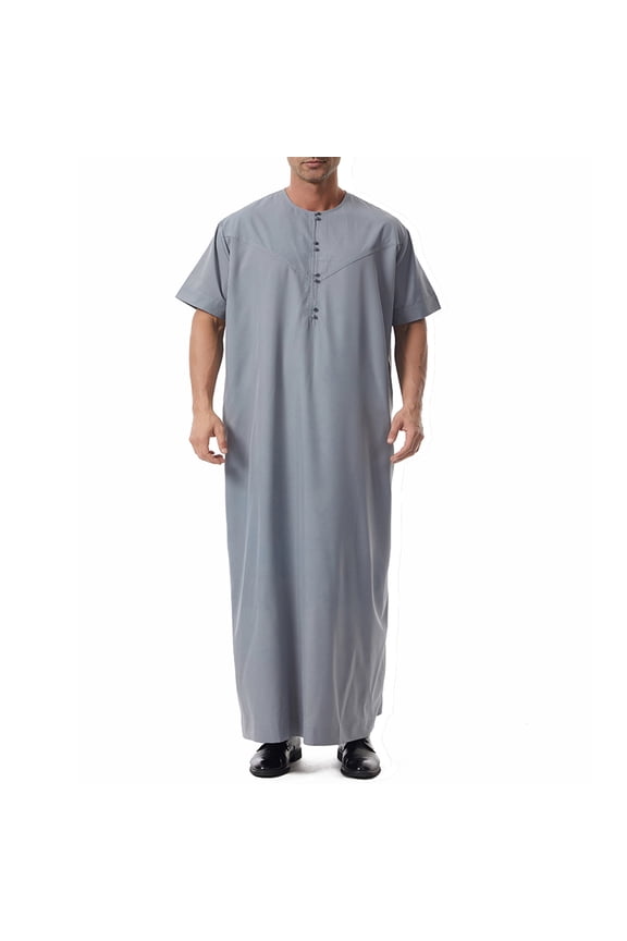 Kaluayu Muslim Thobe for Men Button Down Mens Caftans Big and Tall Mens Arab Robe with Pocket