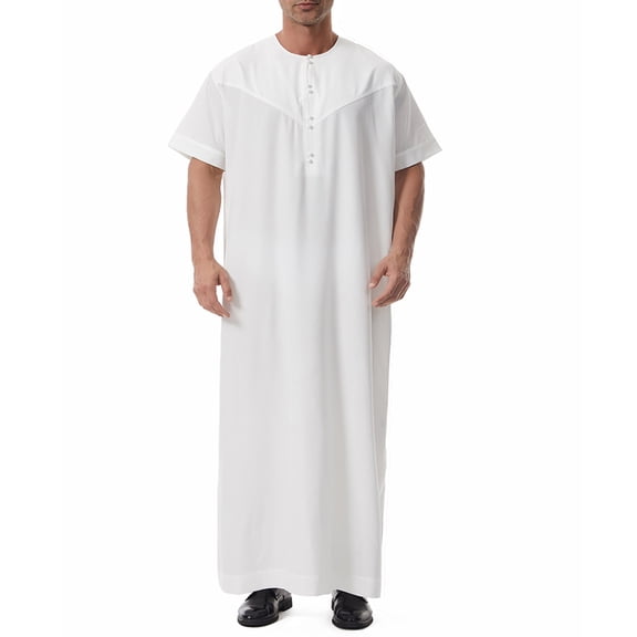 Kaluayu Muslim Thobe for Men Button Down Mens Caftans Big and Tall Mens Arab Robe with Pocket