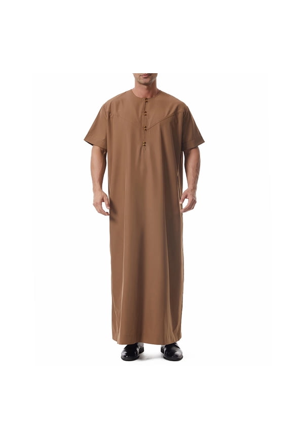 Kaluayu Muslim Thobe for Men Button Down Mens Caftans Big and Tall Mens Arab Robe with Pocket