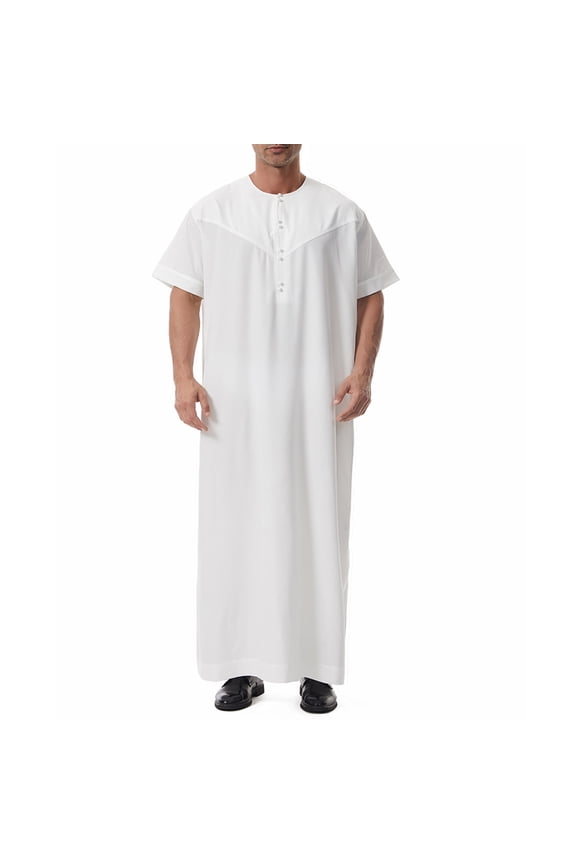 Kaluayu Muslim Thobe for Men Button Down Mens Caftans Big and Tall Mens Arab Robe with Pocket