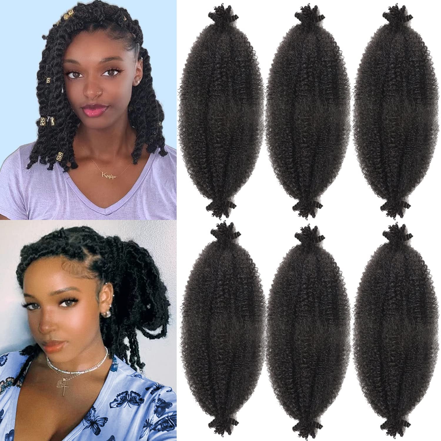 Kaluli Marley Twist Braiding Hair for Kids, 10 Inch, Black, Curly, Human Hair, Sew-In/Crochet Installation, Passion Twists, Spring Butterfly Locs, Crochet Hair