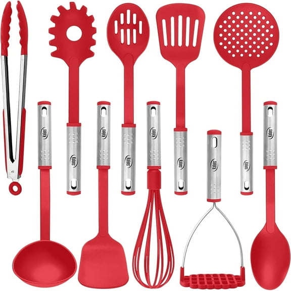 Kaluns 10 Pcs Kitchen Utensils Set – Nylon & Stainless Steel Cooking Utensil Set – Non-Stick, Heat Resistant Cookware Utensils – Kitchen Essentials