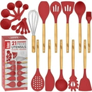 Kaluns 21 Pcs Wood and Silicone Kitchen Utensils Set for Cooking Household Essentials   Premium Cooking Utensil Set, Red