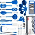 thumbnail image 1 of Kaluns 24 Pcs Cooking Utensils Set, Nylon & Stainless Steel Cooking Sets for Non-Stick Cookware, Heat Resistant Kitchen Essentials & Kitchenware, Blue, 1 of 7