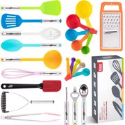 Kaluns 24 Pcs Cooking Utensils Set, Nylon & Stainless Steel Cooking Sets for Non-Stick Cookware, Heat Resistant Kitchen Essentials & Kitchenware, Multicolored